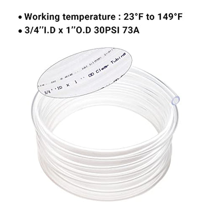 Clear Vinyl Tubing - 3/4" ID 1" OD, 10 Ft, 30PSI - Flexible, Lightweight, Oil Resistant Hybrid Multipurpose Industrial Vinyl Hose - size: 3/4'', style: 10 feet