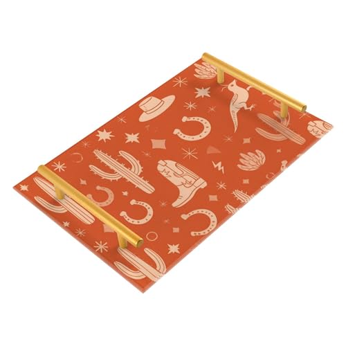 Bathroom Vanity Tray Counter Organizer, Western Desert Orange Decorative Tray with Handles Countertop Storage for Bathroom Bedroom Kitchen Home Farmhouse - color: Western Desert Orange