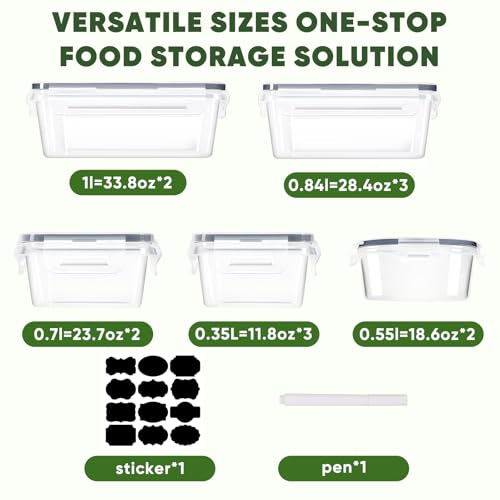24-Piece Food Storage Containers, Leakproof Airtight | BPA-Free, PVC-Free, Food-Grade Plastic, 12 Containers + 12 Lids, Reusable, Microwave Safe, Dishwasher Safe, Meal Prep