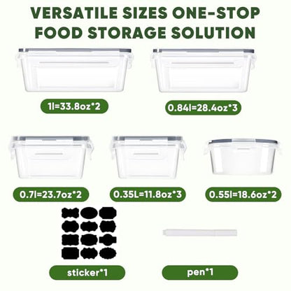 24-Piece Food Storage Containers, Leakproof Airtight | BPA-Free, PVC-Free, Food-Grade Plastic, 12 Containers + 12 Lids, Reusable, Microwave Safe, Dishwasher Safe, Meal Prep