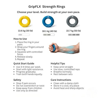 Complete Forearm, Hand & Finger Strengthener Set, Grips & Rings | Three resistance levels, flexor/extensor training, durable silicone finger exerciser