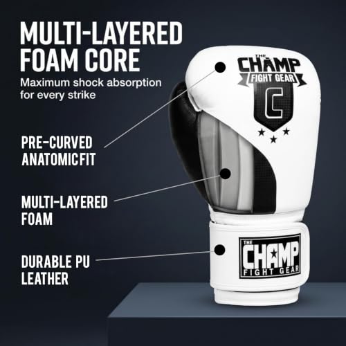 Amber Fight Gear Alpha Series PU Boxing Gloves Pair - color: Black/White, size: 12oz