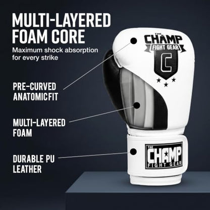 Amber Fight Gear Alpha Series PU Boxing Gloves Pair - color: Black/White, size: 12oz