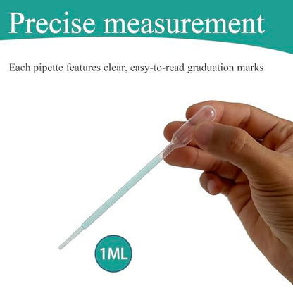 100 Pack Disposable Transfer Pipettes, Plastic Pipettes with Graduated Scale & Bulb Dropper for Essential Oils, Laboratory, Science Experiments (1 ML, 100)