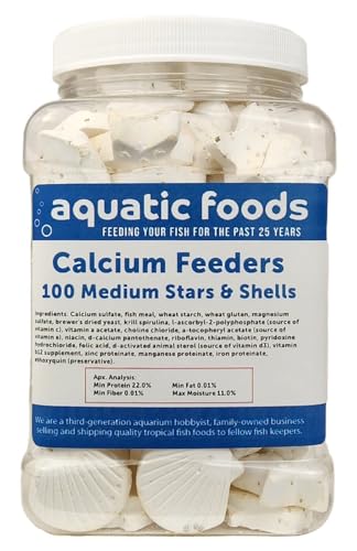 Medium Size Calcium Feeder Stars & Shells for Shrimp, Snails, Crabs, Crayfish, Hermit Crabs and All Tropical Fish…100 Count Jar - size: 100 Count (Pack of 1)