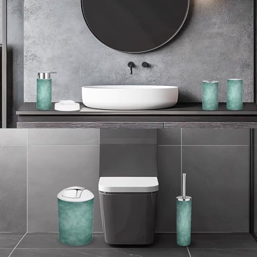 Bathroom Accessory Set 6 Piece Celadon Grunge Gray Sea Foam Green Color Abstract Trash can, Toothbrush Holder, Toothbrush Cup, Soap Dispenser, Soap Dish, Toilet Brush Holder - color: Color9