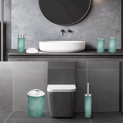 Bathroom Accessory Set 6 Piece Celadon Grunge Gray Sea Foam Green Color Abstract Trash can, Toothbrush Holder, Toothbrush Cup, Soap Dispenser, Soap Dish, Toilet Brush Holder - color: Color9