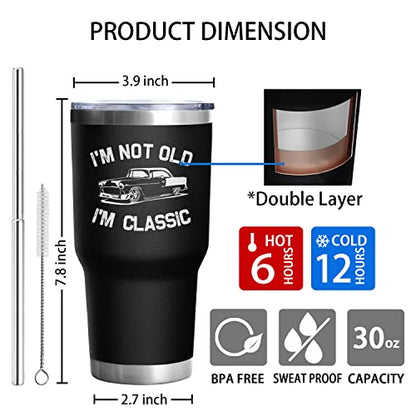 Dad Gifts for Men 30 Oz I'm Not Old I'm Classic Cup Tumbler Coffee Mug with Lid and Straw Mens Father's Day, Christmas and Birthday Gifts Idea 50th 60th 70th 80th - color: I'm Not Old-01
