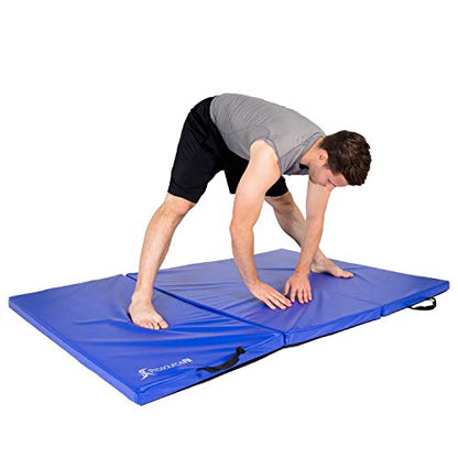 ProsourceFit Tri-Fold Folding Thick Exercise Mat 6’x4’ with Carrying Handles for Tumbling, Martial Arts, Gymnastics, Stretching, Core Workouts
