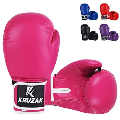Kruzak Plain Boxing Gloves for Sparring, Kickboxing, Muay Thai, Martial Arts & MMA Fighting - Men & Women Punch Bag Mitts Training and Focus Pads Punching - color: Pink, size: 16 oz