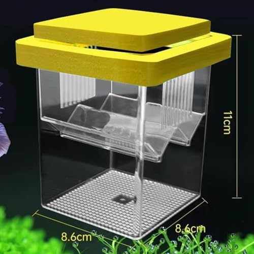 Breeder Box for Fish Tank, Aquarium Hatchery Nursery Box for Fry, Pregnant Fish, and Shrimp, Floating Isolation Tank with Suction Cups- Yellow