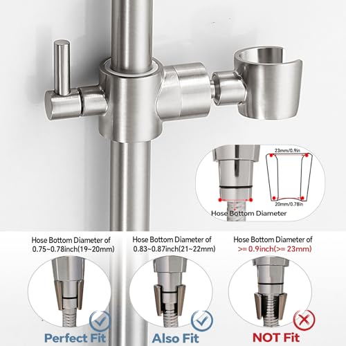 Shower Slide Bar Adjustable Handheld Shower Head Holder Wall Mount - 15inch All-Metal Shower Head Slide Bar Compatible with Bathroom Drill Free Glue Installation - Brushed
