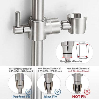 Shower Slide Bar Adjustable Handheld Shower Head Holder Wall Mount - 15inch All-Metal Shower Head Slide Bar Compatible with Bathroom Drill Free Glue Installation - Brushed