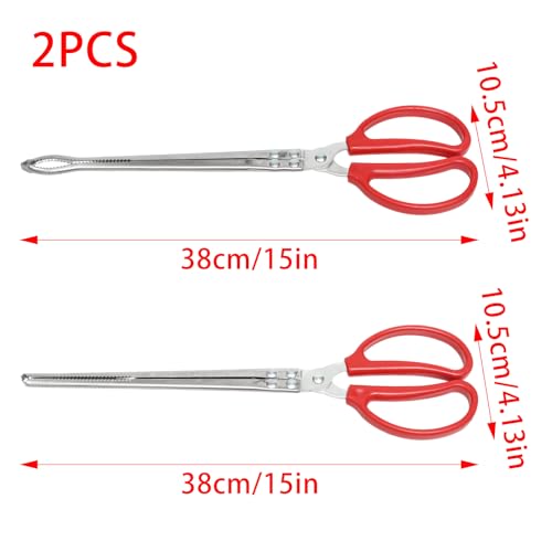 PINE & LINEN 2pcs 15inch Stainless Steel Extra Long Snake Feeding Tongs Including 1 Curved Mouth and 1 Straight Mouth,Heavy Duty Large Tweezers for Aquariums/Reptile Owners