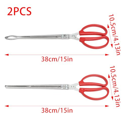PINE & LINEN 2pcs 15inch Stainless Steel Extra Long Snake Feeding Tongs Including 1 Curved Mouth and 1 Straight Mouth,Heavy Duty Large Tweezers for Aquariums/Reptile Owners