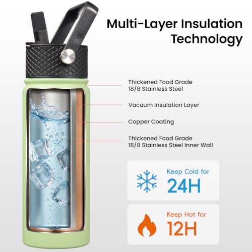 Konokyo 24 oz Insulated Stainless Steel Water Bottle with Straw Lid - color: Macaron Green, size: 24 Ounces