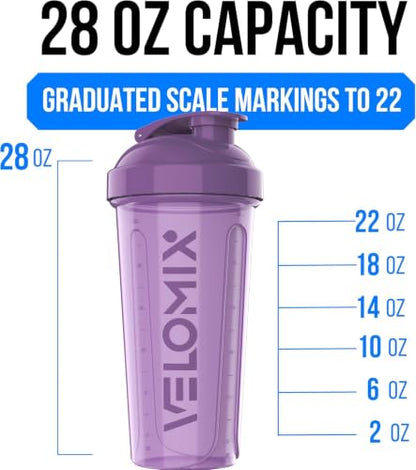 VELOMIX 2 Pack 28oz Protein Shaker Bottle for Protein Mixes (Purple/Black) - color: A01) Purple / Black