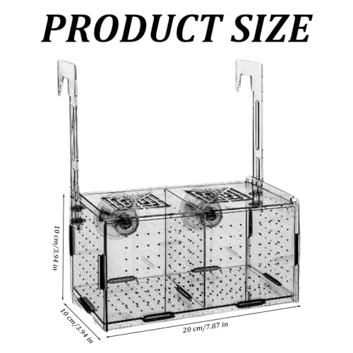 Breeding Box for Fish Tank, Fish Breeding Box, Transparent Insulation Breeder 8x4x4 Detachable Acrylic Small Tank with Suction Cups for Shrimp, Clown, Guppy