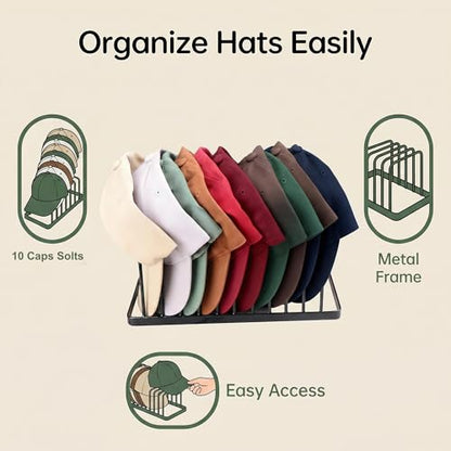 Hat Organizer for Baseball Caps - 2 Pack Hat Stand Holds 20 Caps | Space Saving Hat Holder, Heavy Duyt Hat Rack, No Assembly Required for Tabletop, Closet, Desk Preserves Hat Shape Black - color: Black 2 Pack