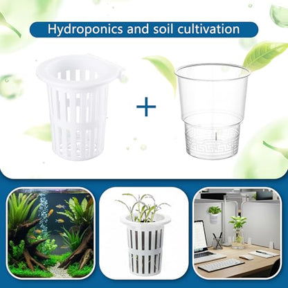 Novabright 2 Pack New Upgraded Large Aquarium Plant Holder with Hydroponic Cup 3.37 Inch Sick Hook and Suction Cup for Fish Tank Aquaponic Plant Cultivation and Aquascape Accessories Decoration(White)