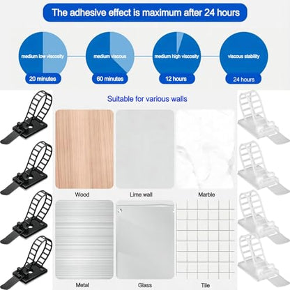 Adjustable Adhesive Cable Management Clips 50Pcs, Large self Adhesive Cable Ties Clips ，Suitable for Cable Management Under desks and on Walls (White) - color: White