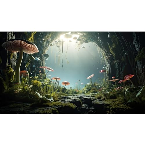 Aquarium Background Foggy Stone Mushroom Moss Aquarium Backdrop Mysterious Green Plants Cave Scenery Aquarium Background Durable Reptile Habitat Terrarium Background Tank Backdrop Vinyl 24x12in - color: Brown_Green, size: 24(W)x12(H)inches/ 60(W)*30cm(H)