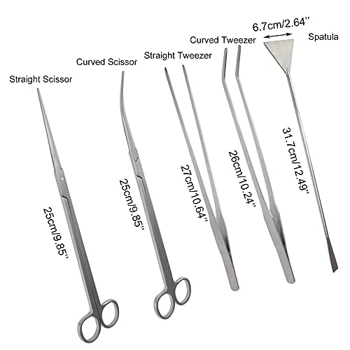 Aquarium Plants Tools, Aquascaping Tweezers Scissor Spatula Tool Stainless Steel Aquarium Tank Aquascaping Tools Set for Fish Starter Kits (3pc/4pc/5pc) (5 PCS)