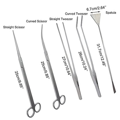 Aquarium Plants Tools, Aquascaping Tweezers Scissor Spatula Tool Stainless Steel Aquarium Tank Aquascaping Tools Set for Fish Starter Kits (3pc/4pc/5pc) (5 PCS)