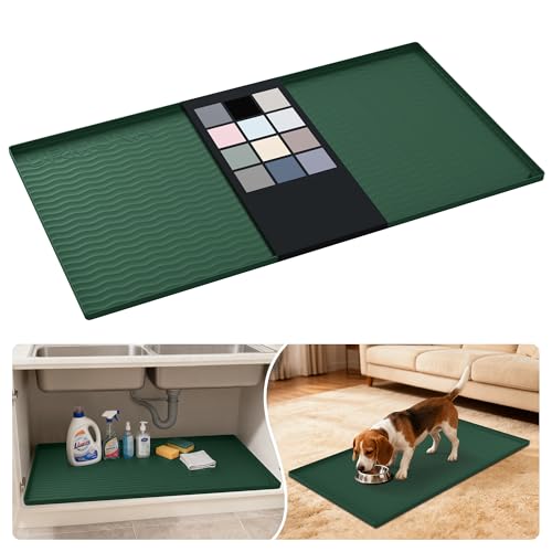 Waterproof Silicone Under Sink Mat 40'' x 22'' Shelf Liner for Kitchen and Bathroom, Cabinet and Counter Protector, Storage and Organizers, Litter Mat, Pet Cat Puppy Essentials(Green) - color: Green, size: 22"W x 40"L