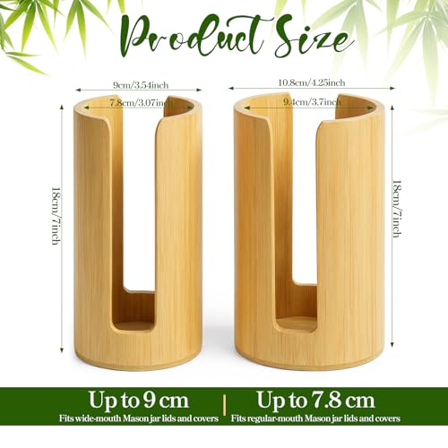 2 Pcs Mason Jar Lid Organizer, 2 Size Bamboo Mason Jar Lids Storage, Vertical Masons Jars Lid Storage, Bamboo Cup Lids Organizer, Stackable Steady for Kitchen Countertop Cupboard