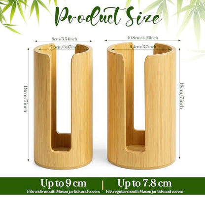 2 Pcs Mason Jar Lid Organizer, 2 Size Bamboo Mason Jar Lids Storage, Vertical Masons Jars Lid Storage, Bamboo Cup Lids Organizer, Stackable Steady for Kitchen Countertop Cupboard