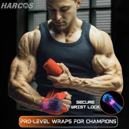 Harcos Boxing Hand Wraps 3.5M / 140 Inches – Soft Semi-Elastic MMA Hand Wraps with Wrist Support for Muay Thai, Kickboxing & Training – Thumb Loop & Hook-and-Loop Closure - color: Red