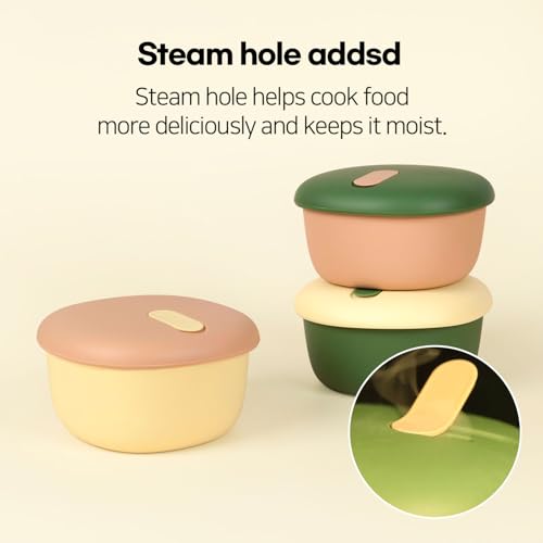 Silicone Food Containers,12oz 350ml 3Pcs 1SET, BPA Free Premium Silicone with Steamhole Lid, Dishwasher,Microwave and Freezer Safe,Semi-persistent Use,Food Grade, FDA