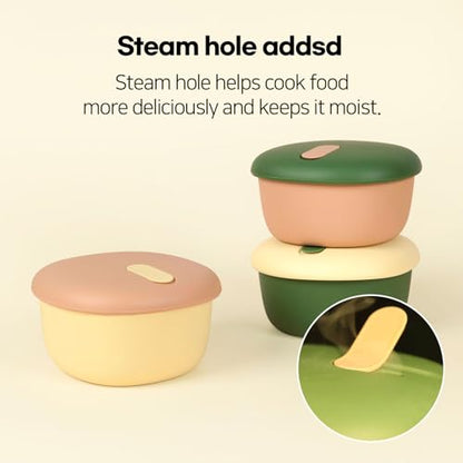 Silicone Food Containers,12oz 350ml 3Pcs 1SET, BPA Free Premium Silicone with Steamhole Lid, Dishwasher,Microwave and Freezer Safe,Semi-persistent Use,Food Grade, FDA