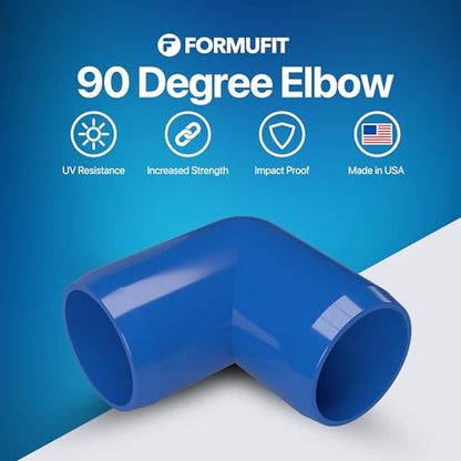 1/2” 90 Degree Elbow Furniture Grade PVC Fitting in Blue, Made in USA, UV-Resistant, Impact-Proof, 0.840” Actual Socket Diameter (Pack of 10) - F01290E-BL-10 - color: Blue
