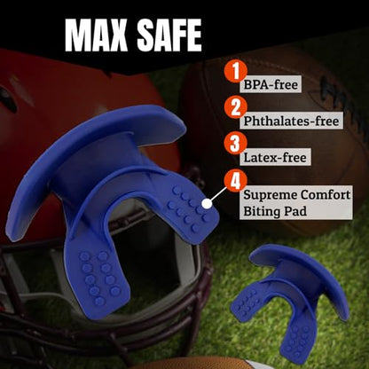 O Shield Core Football Mouth Guard, Detachable Strap | Football Mouth Guard with Detachable Strap — No-Boil Ready Fit, BPA-Free, Brace-Friendly, Includes Carrying Case - color: Royal Blue