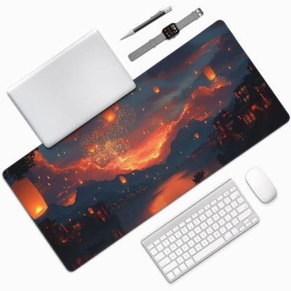 XXL Gaming Mouse Pad 35.4 x 15.7 Inch, Large Desk Mousepad with Moonlit Asian Landscape Design, Water-Resistant Surface, Stitched Edges, Non-Slip Rubber Base Desk Mat - color: Moonlit Asian Landscape