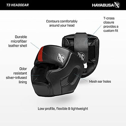 Hayabusa T3 Adjustable MMA Headgear - color: Black/Red, size: Large