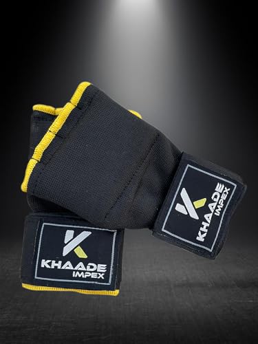 Gel Boxing Hand Wraps Inner Gloves for Kids/Childs, Long Wrist Straps, Padded Fist Mitts, Muay Thai, MMA, Kickboxing, Martial Arts Training Bandages - color: Black/Yellow