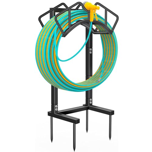 Super Stable Garden Hose Holder, Detachable Water Hose Holders Stand Holds 160-Feet Freestanding Hose Storage Hanger Rack for Outside Yard Lawn Farm (Black) - color: Black