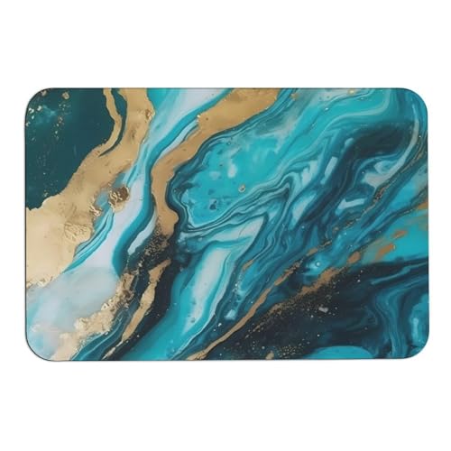 Outdoor Door Mat 15.7"" X 23.6"" Non-Slip Doormat Turquoise Blue Gold Marble Front Door Mats Quick Dry Welcome Mats for Outdoor Indoor Entrance Mat Home Decor Floor Mats for Patio, 40x60cm - color: Turquoise Blue Gold Marble