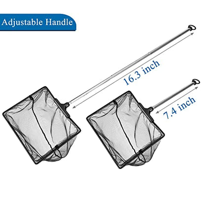 Mogoko Aquarium Fish Net, 10.8" x 16.3" Rectangular Fish Net with 5.5"-16.3" Extendable Telescopic Plastic Handle, Fine Mesh Nylon Fish Tank Accessory - size: 6 inch