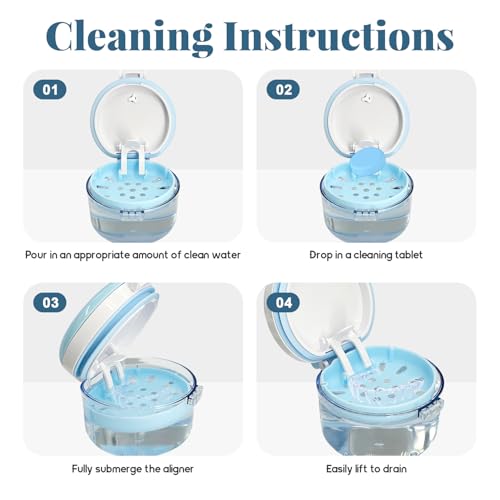 2-in-1 Denture Cleaning Case, No-Leak Soaking Cup, Portable Storage (Blue) - color: Blue