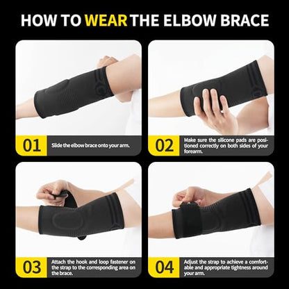 CAMBIVO 1 Pair Elbow Compression Sleeve with Removable Strap & Gel Pad for Men Women, Elbow Brace for Tendonitis and Tennis Elbow, Golfers Elbow Brace for Weightlifting, Arthritis, Workout, Joint Pain