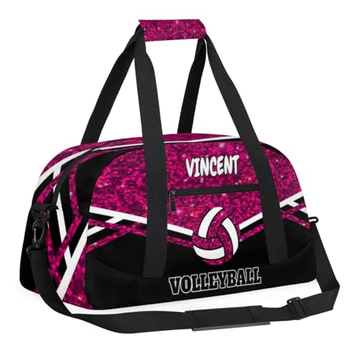 Personalized Volleyball Bag, Rose Purple Sequins Black Background | Casual Bag Sport Duffel Gym Bag Weekender Bags Travel Duffel Bag - color: Rose Pink