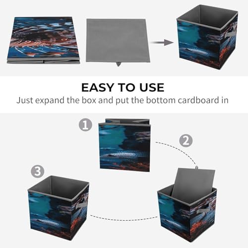 Fish in Fish Tank Storage Cubes Foldable Decorative Fabric, Storage Bins Baskets with Handles, Closet Organizers And Storage for Home, Office,Closet, Clothes