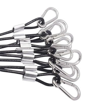 10 pcs 12 inch Vinyl Cover Coated Stainless Steel Wire Rope Lanyard Cable Tether Safety Strap with Hooks and 2 Loops (4mm Thickness), Black - color: 10pcs_Black, size: 12"/30cm