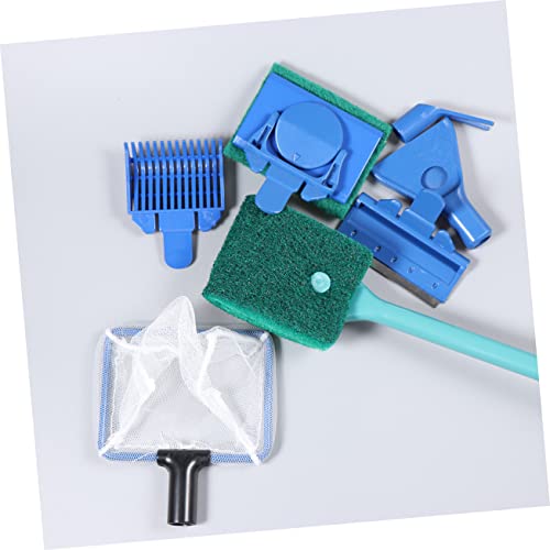 Fish Tank Kit Aquarium Glass Tank Tools with Gravel Rake Scraper Plant Fork Sponge Brush and Net Aquatic Maintenance Green