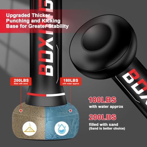 Punching Bag for Adults Teens, 70" Heavy Duty Boxing Bag with Stand | Kickboxing and MMA Muay Thai Training Equipment for Men and Women Beginners - color: Red White Alphabet Pattern