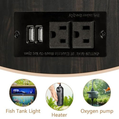 55-75 Gallon Fish Tank Stand with Power Outlet & LED Lights, Heavy Duty Aquarium Stand with Storage Drawers & Barn Doors, Reptile Tank Cabinet for Turtle, Reptile Terrarium, Dark Oak